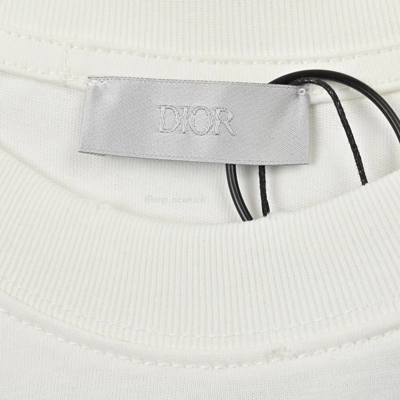 Dior Wide Body Bamboo Pure Cotton Plain Weave Fabric T Shirt White Navy (7) - newkick.org
